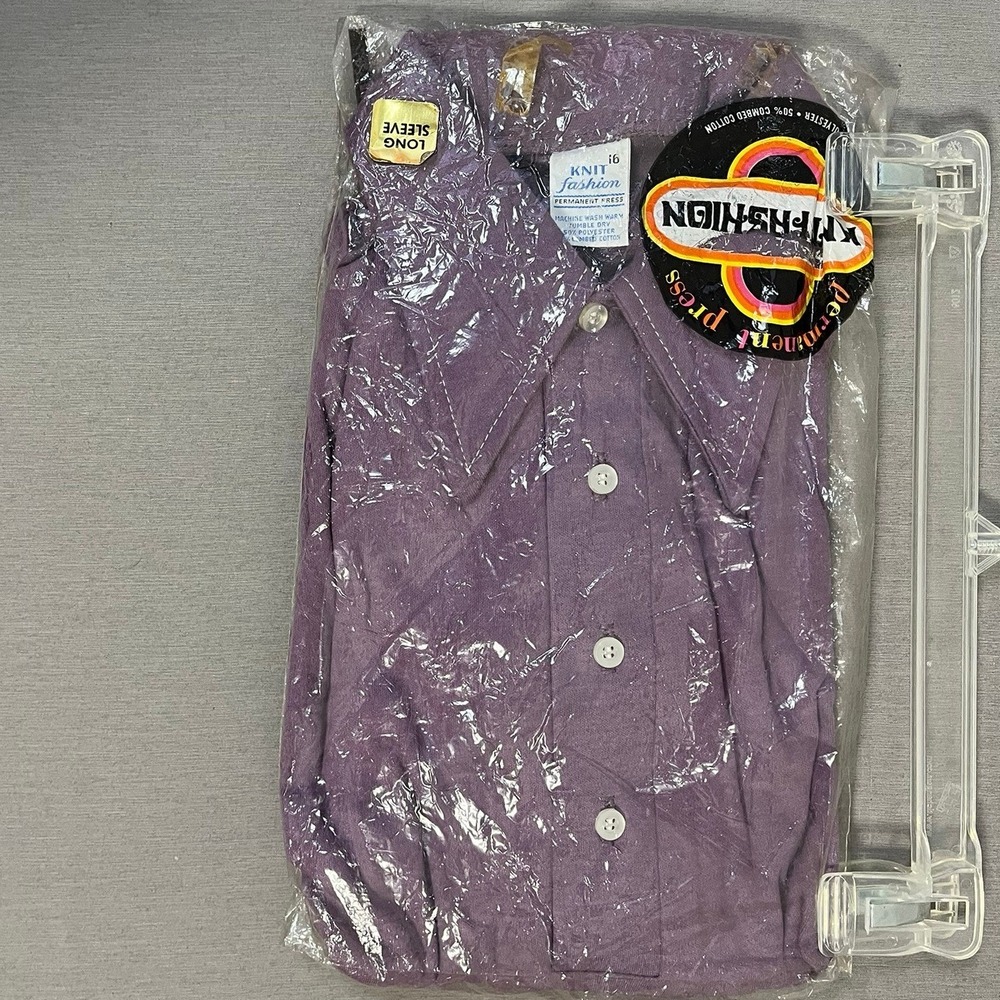 Vintage Knit Fashion Button Down Shirt 16 Cotton Blend Purple NEW